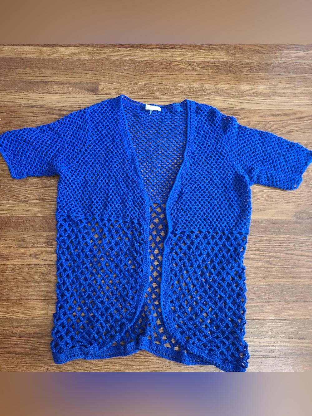 Chicos crochet open knit cardigan pullover sweater M 2 coastal blue